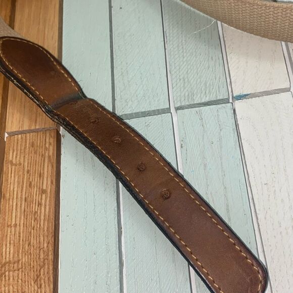 Zeppelin Canvas Leather Belt Nautical Flag Embroidered Brass Buckle Sz 44 USA - Picture 6 of 7